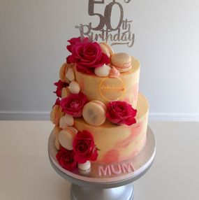 Two Tier Buttercream and Macaron Cake
