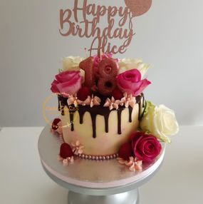 Drip and Rose Buttercream Cake