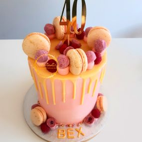 Tall Buttercream Drip Cake With Macarons